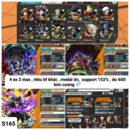 B8-Android-600 Diamond RD+4 Ex(Kuzan+Zoro Max+Kaido Max+Black Beard Max)+Good Medal+Support 152%+S-Hawk 0